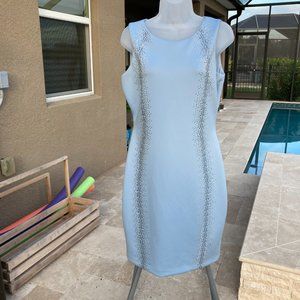 Calvin Klein Size 8 Blue Hourglass Rhinestone Midi Sheath Dress